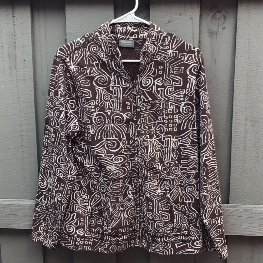 Chico Zip up jacket. I don’t know the size. Probably medium.